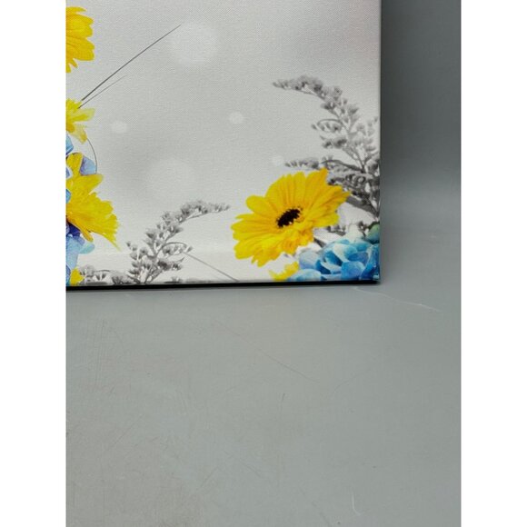 Set Of 3 Floral Canvas Wall Art Blue Yellow Flowers Butterflies rectangle READ - Picture 5 of 16